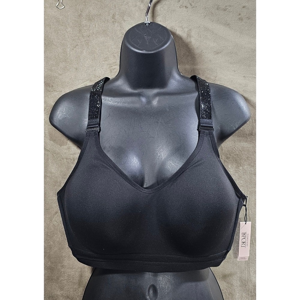 Victoria's Secret Sport High Support Rhinestone Strap Bra Black Racerback NWT